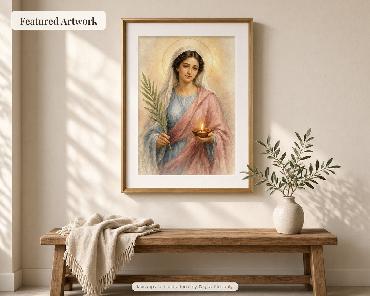 30 Saint Lucy of Syracuse Watercolor Paintings - Life of St Lucy Catholic Wall Art Bundle, Santa Lucia December 13