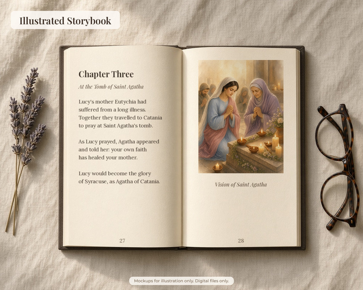 30 Saint Lucy of Syracuse Watercolor Paintings - Life of St Lucy Catholic Wall Art Bundle, Santa Lucia December 13