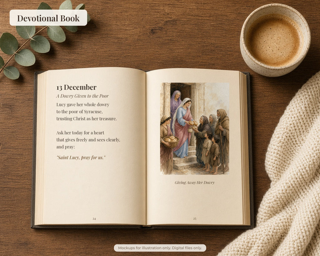 30 Saint Lucy of Syracuse Watercolor Paintings - Life of St Lucy Catholic Wall Art Bundle, Santa Lucia December 13