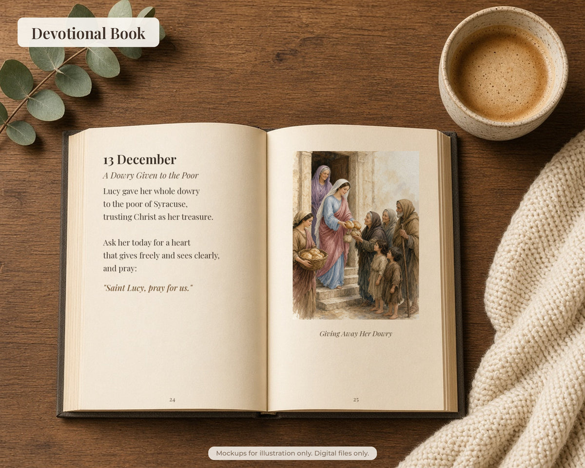30 Saint Lucy of Syracuse Watercolor Paintings - Life of St Lucy Catholic Wall Art Bundle, Santa Lucia December 13