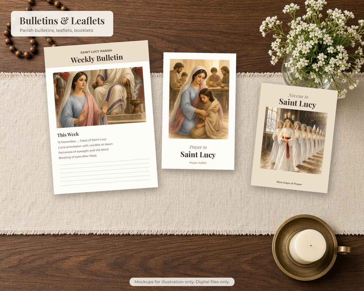 30 Saint Lucy of Syracuse Watercolor Paintings - Life of St Lucy Catholic Wall Art Bundle, Santa Lucia December 13