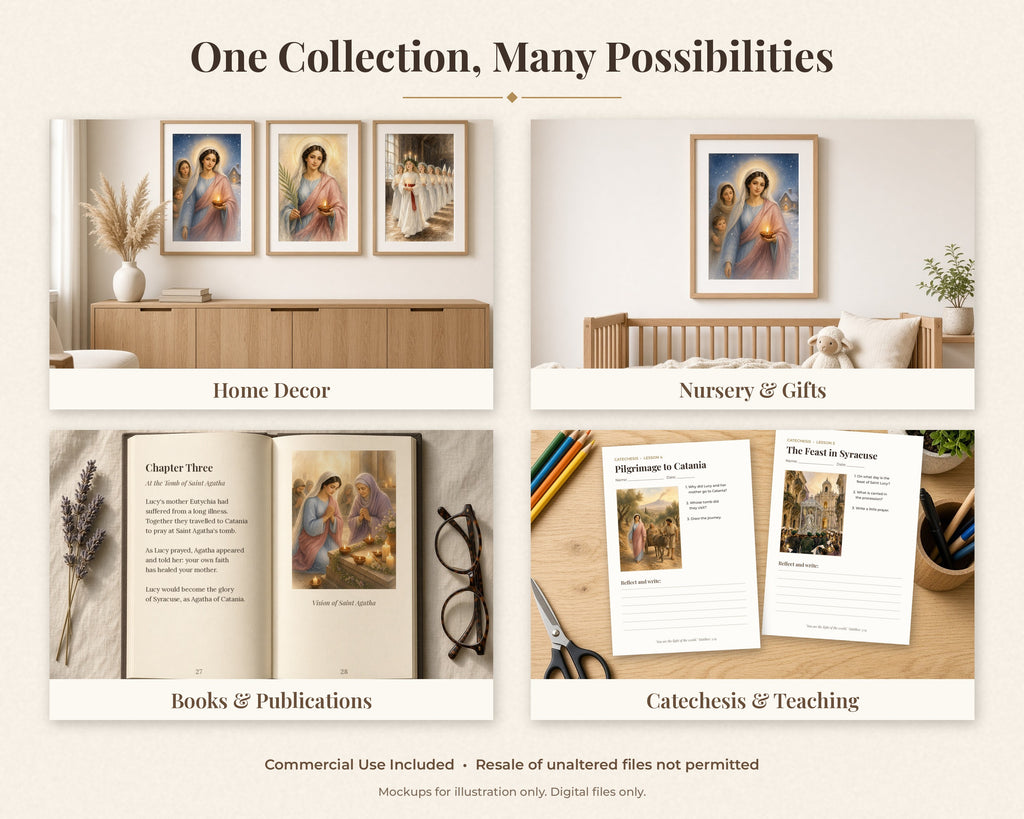 30 Saint Lucy of Syracuse Watercolor Paintings - Life of St Lucy Catholic Wall Art Bundle, Santa Lucia December 13