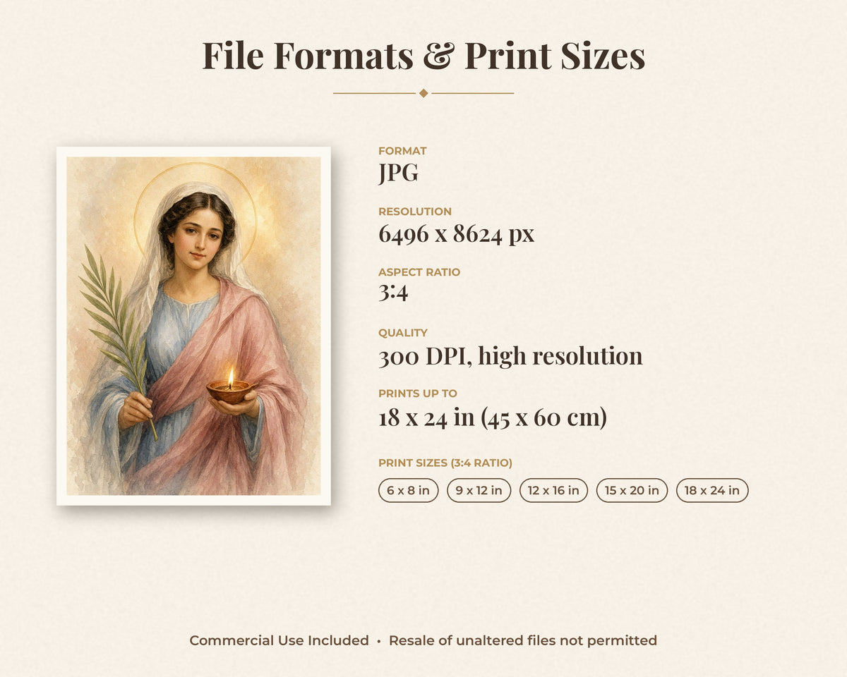 30 Saint Lucy of Syracuse Watercolor Paintings - Life of St Lucy Catholic Wall Art Bundle, Santa Lucia December 13