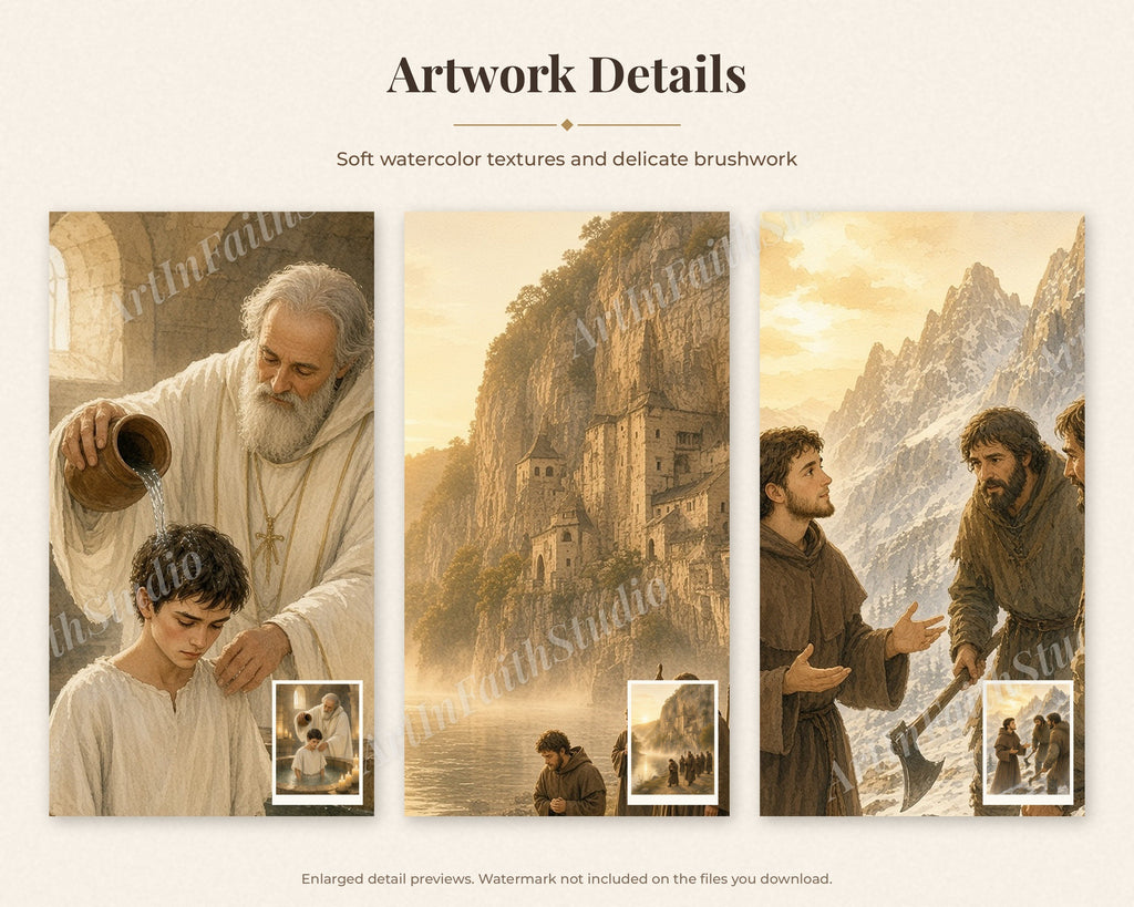 30 Saint Martin of Tours Watercolor Paintings - Life of the Soldier Saint, Catholic Saint Wall Art Bundle