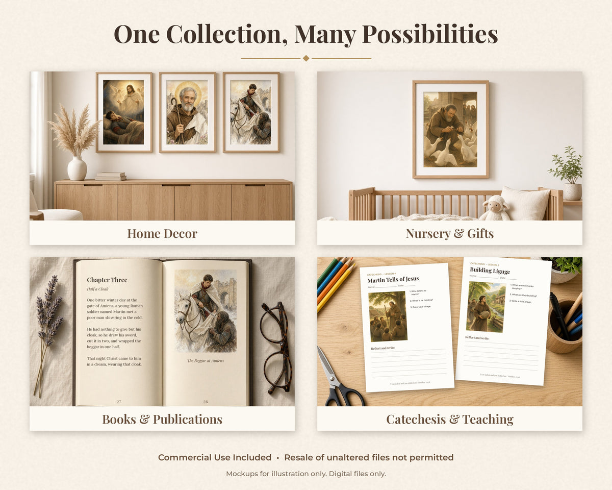 30 Saint Martin of Tours Watercolor Paintings - Life of the Soldier Saint, Catholic Saint Wall Art Bundle