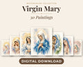 Exclusive Collection of 30 Virgin Mary Paintings - Tender Watercolor Portraits of Mother Mary in Everyday Life, Instant Download