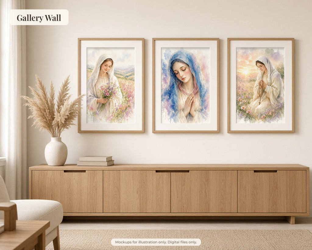 Exclusive Collection of 30 Virgin Mary Paintings - Tender Watercolor Portraits of Mother Mary in Everyday Life, Instant Download