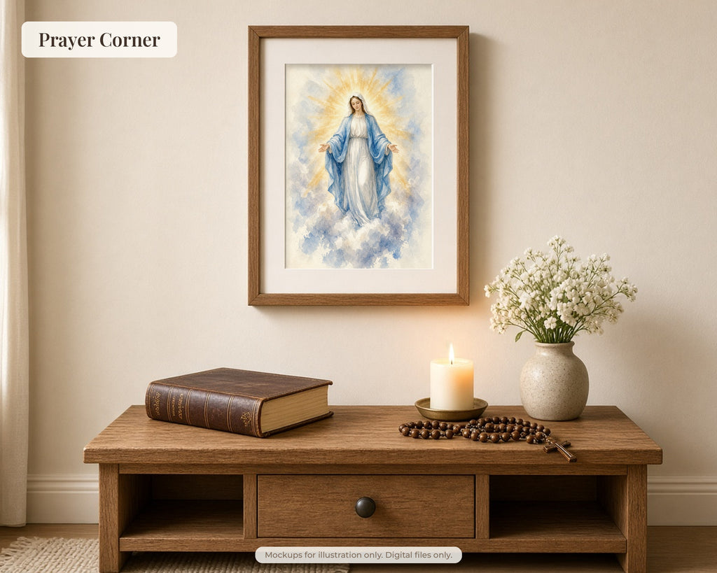 Exclusive Collection of 30 Virgin Mary Paintings - Tender Watercolor Portraits of Mother Mary in Everyday Life, Instant Download