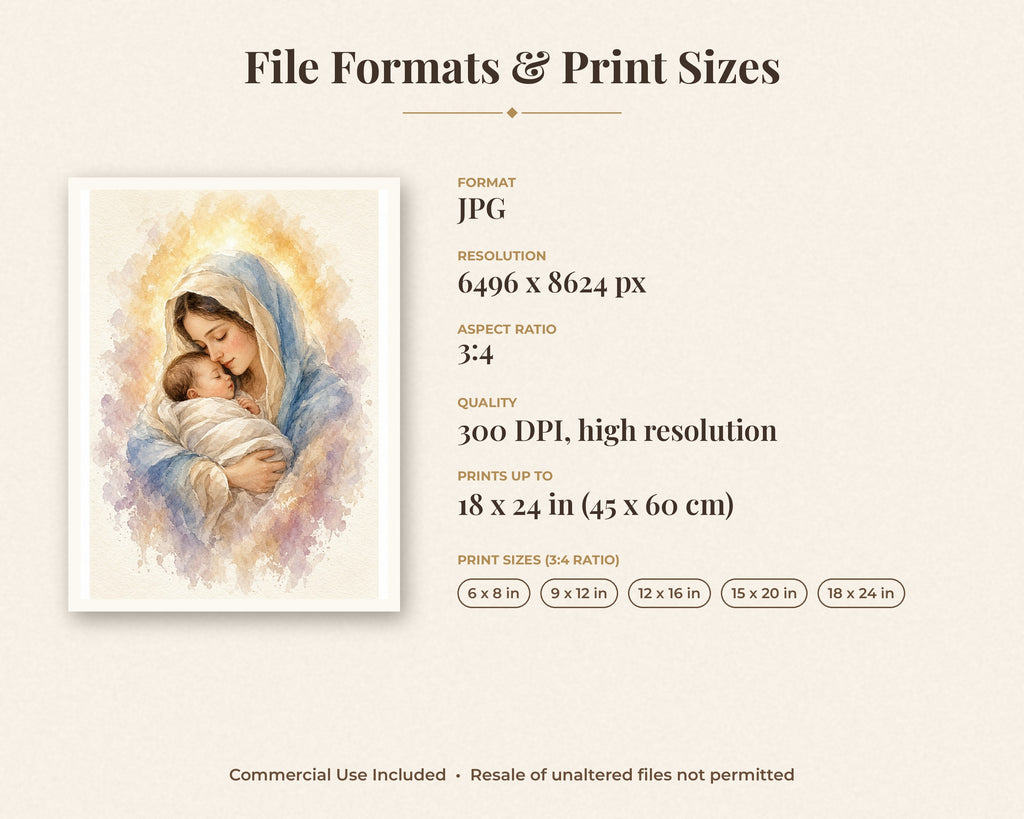 Exclusive Collection of 30 Virgin Mary Paintings - Tender Watercolor Portraits of Mother Mary in Everyday Life, Instant Download