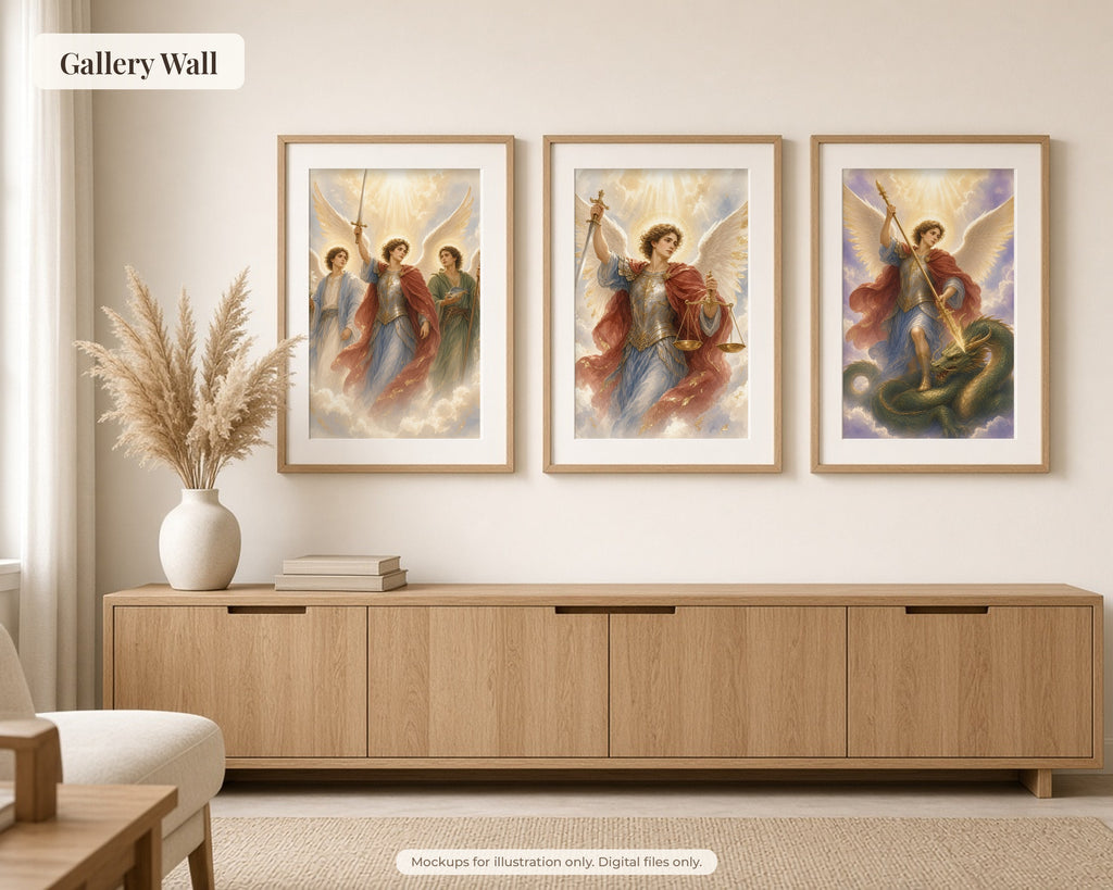 50 Saint Michael the Archangel Watercolor Paintings - St Michael Life & Legends, Catholic Angel Wall Art Bundle, Michaelmas