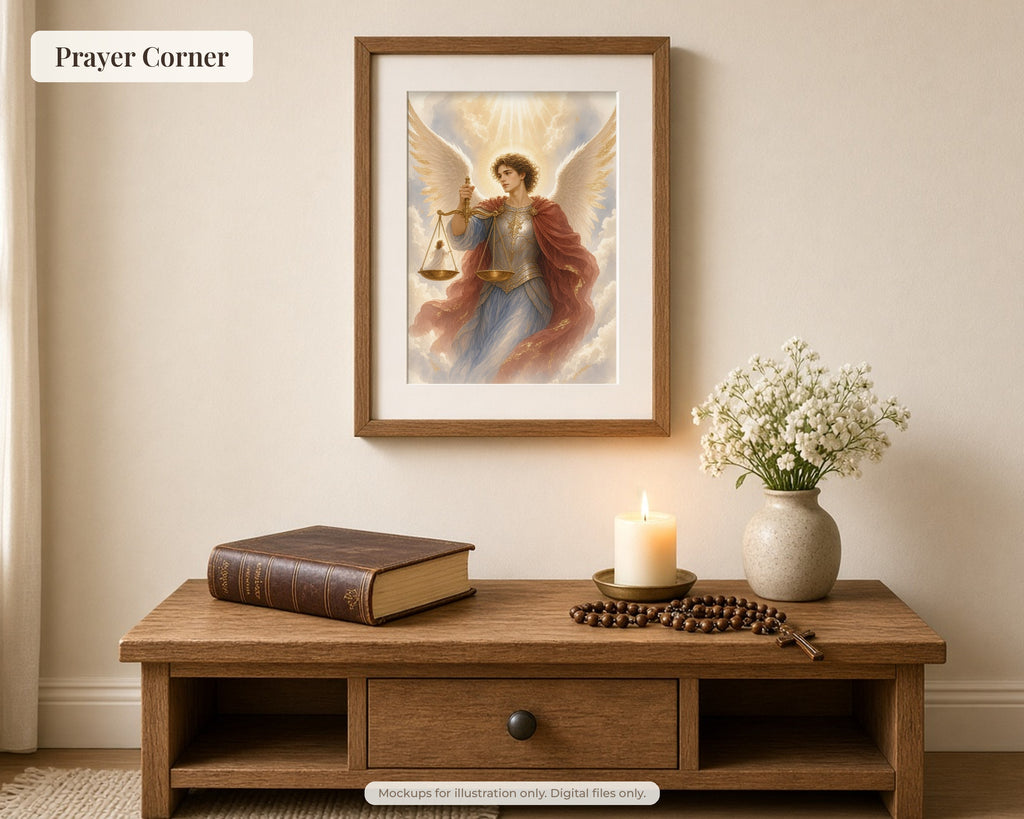 50 Saint Michael the Archangel Watercolor Paintings - St Michael Life & Legends, Catholic Angel Wall Art Bundle, Michaelmas