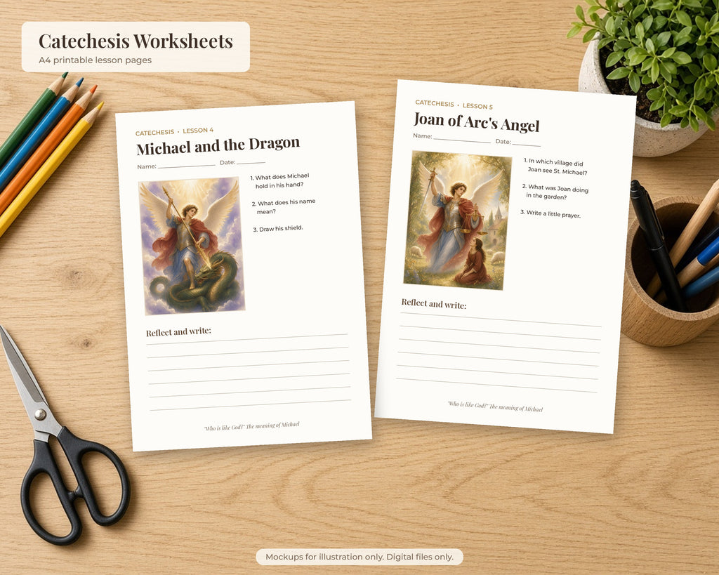 50 Saint Michael the Archangel Watercolor Paintings - St Michael Life & Legends, Catholic Angel Wall Art Bundle, Michaelmas
