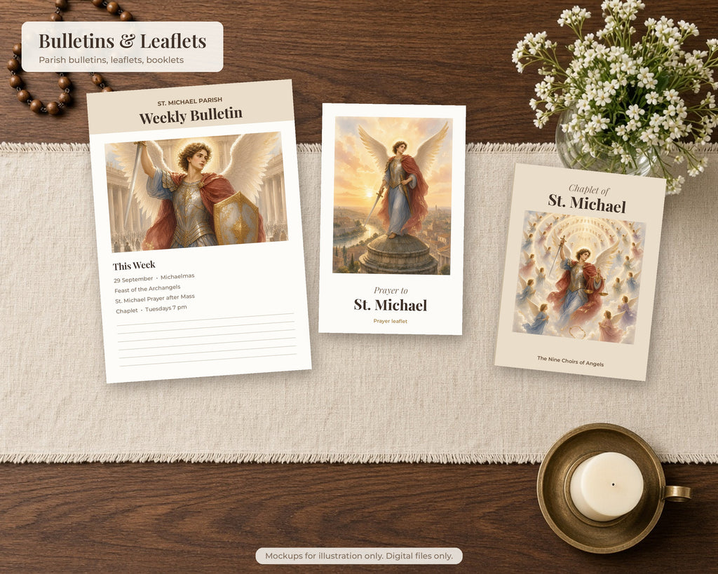 50 Saint Michael the Archangel Watercolor Paintings - St Michael Life & Legends, Catholic Angel Wall Art Bundle, Michaelmas