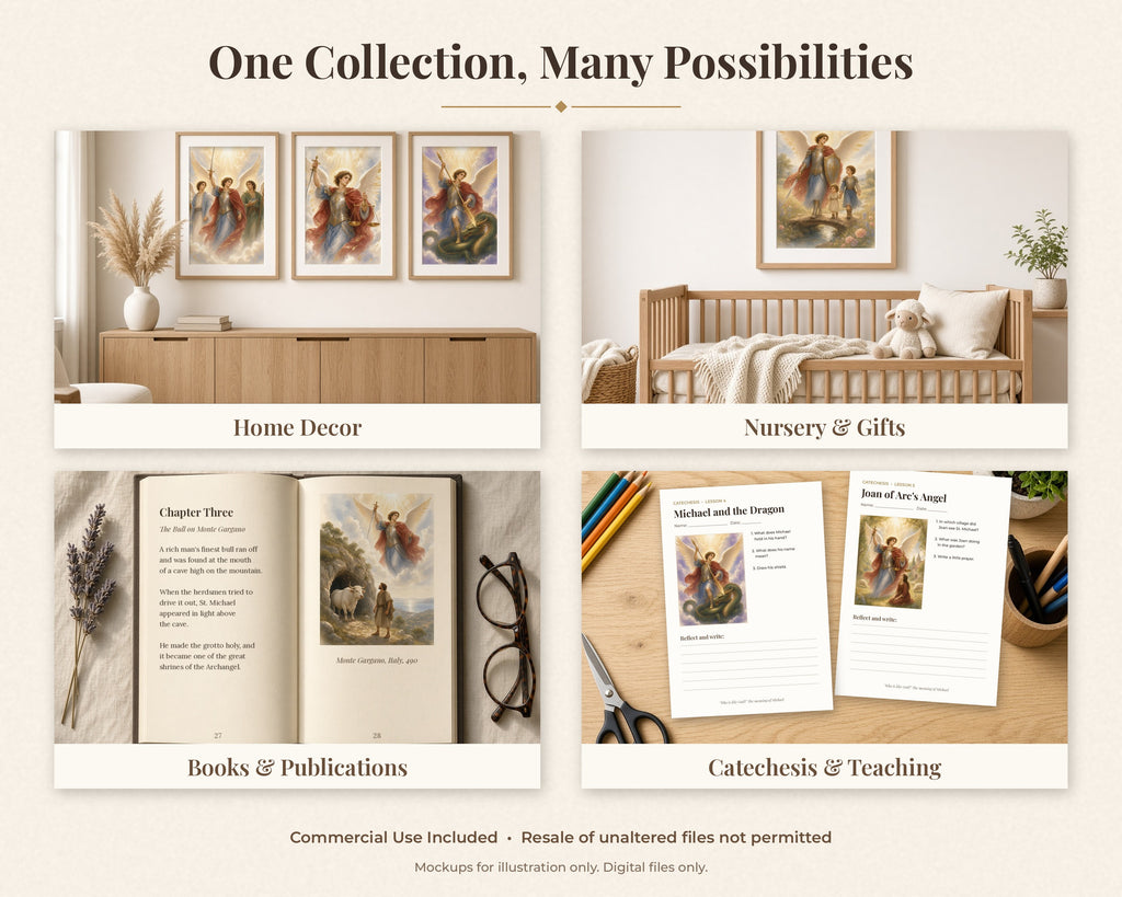 50 Saint Michael the Archangel Watercolor Paintings - St Michael Life & Legends, Catholic Angel Wall Art Bundle, Michaelmas