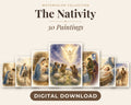 30 Nativity Story Watercolor Paintings - Birth of Jesus Christmas Catholic Wall Art Bundle, Instant Download