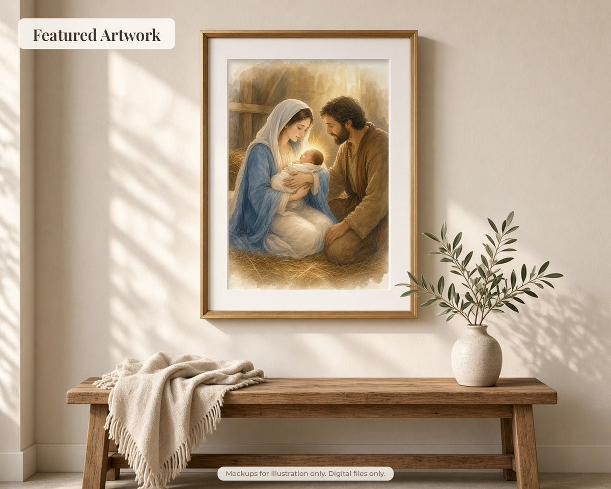 30 Nativity Story Watercolor Paintings - Birth of Jesus Christmas Catholic Wall Art Bundle, Instant Download