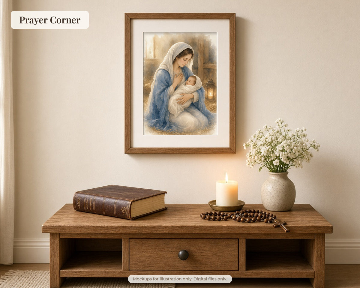 30 Nativity Story Watercolor Paintings - Birth of Jesus Christmas Catholic Wall Art Bundle, Instant Download
