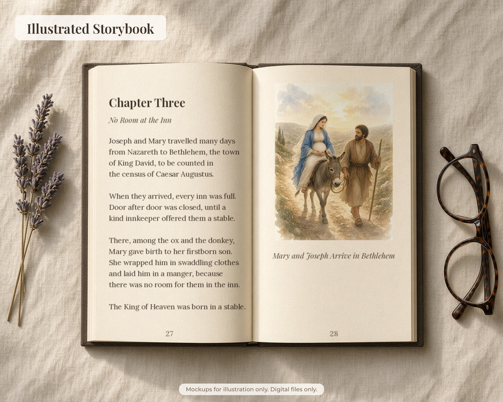 30 Nativity Story Watercolor Paintings - Birth of Jesus Christmas Catholic Wall Art Bundle, Instant Download