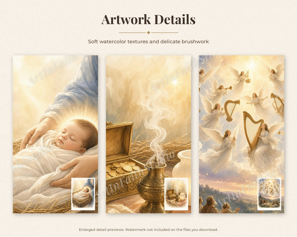 30 Nativity Story Watercolor Paintings - Birth of Jesus Christmas Catholic Wall Art Bundle, Instant Download