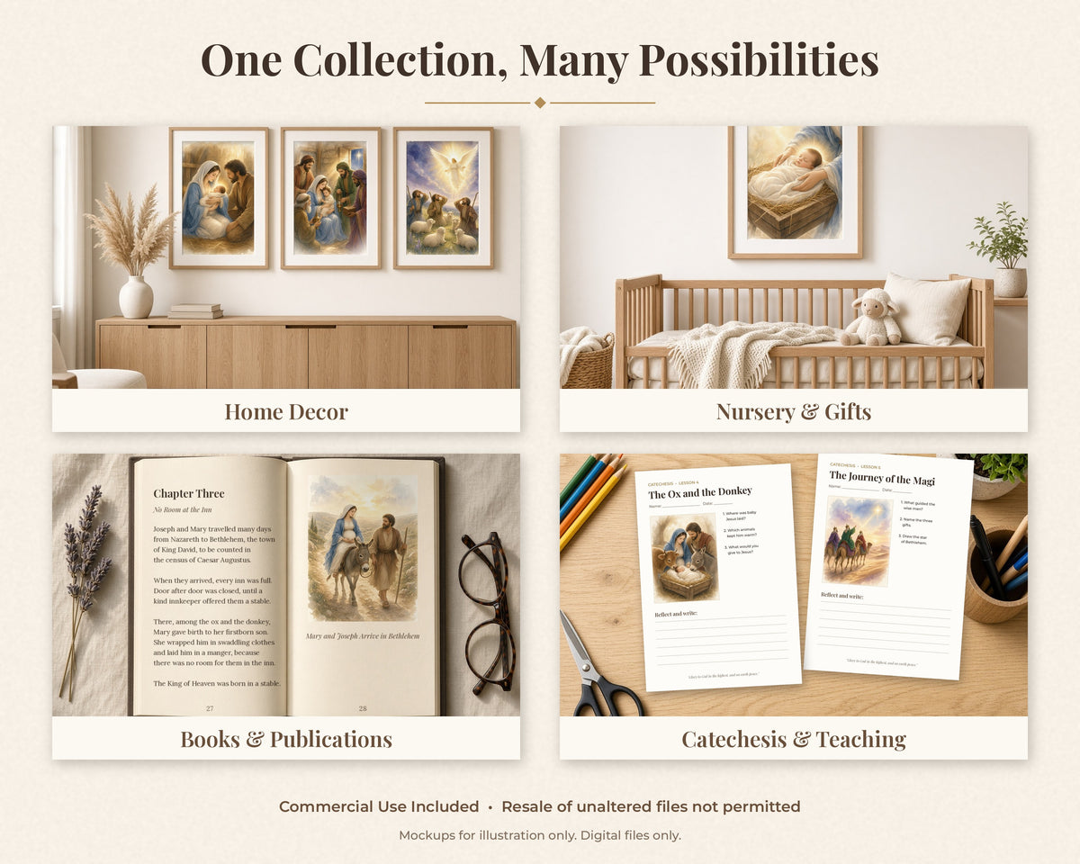 30 Nativity Story Watercolor Paintings - Birth of Jesus Christmas Catholic Wall Art Bundle, Instant Download