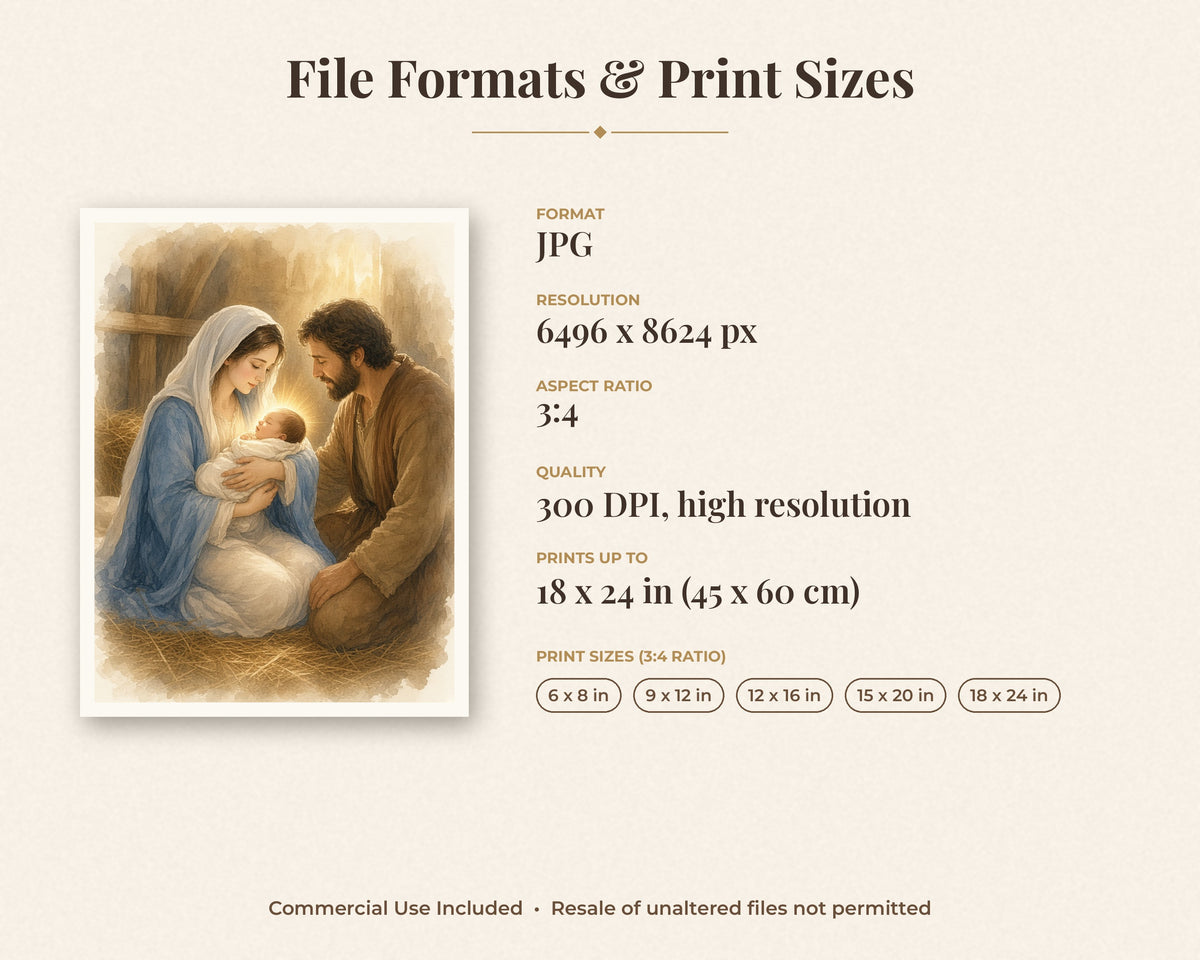 30 Nativity Story Watercolor Paintings - Birth of Jesus Christmas Catholic Wall Art Bundle, Instant Download