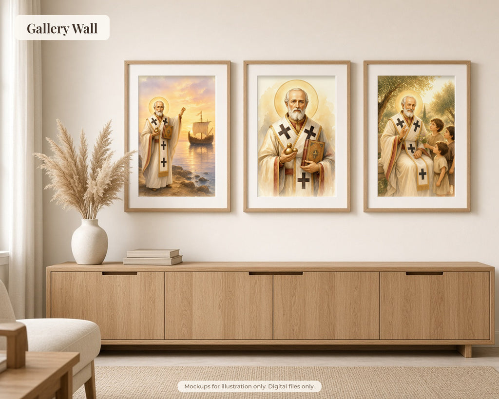 30 Saint Nicholas of Myra Watercolor Paintings - Life of St Nicholas Catholic Orthodox Wall Art Bundle, December 6