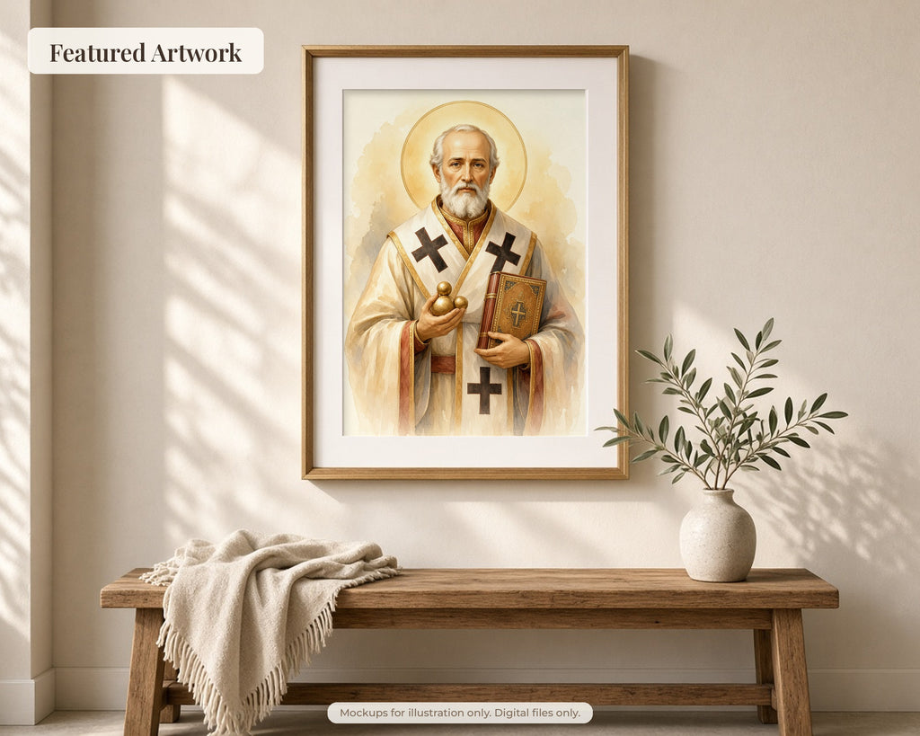 30 Saint Nicholas of Myra Watercolor Paintings - Life of St Nicholas Catholic Orthodox Wall Art Bundle, December 6