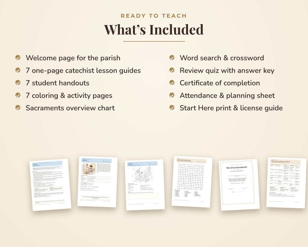 Seven Sacraments Catechism Lesson Plans for Catechists - Catholic Worksheets for Kids, CCD Religious Education, Parish Faith Formation