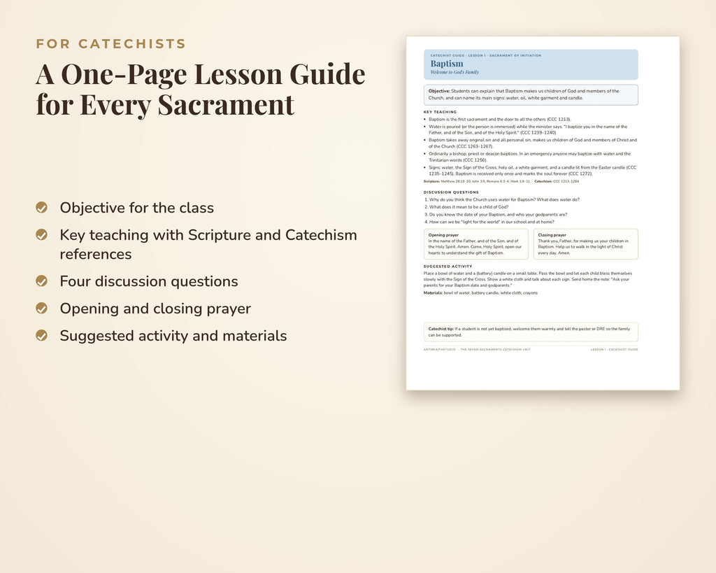 Seven Sacraments Catechism Lesson Plans for Catechists - Catholic Worksheets for Kids, CCD Religious Education, Parish Faith Formation
