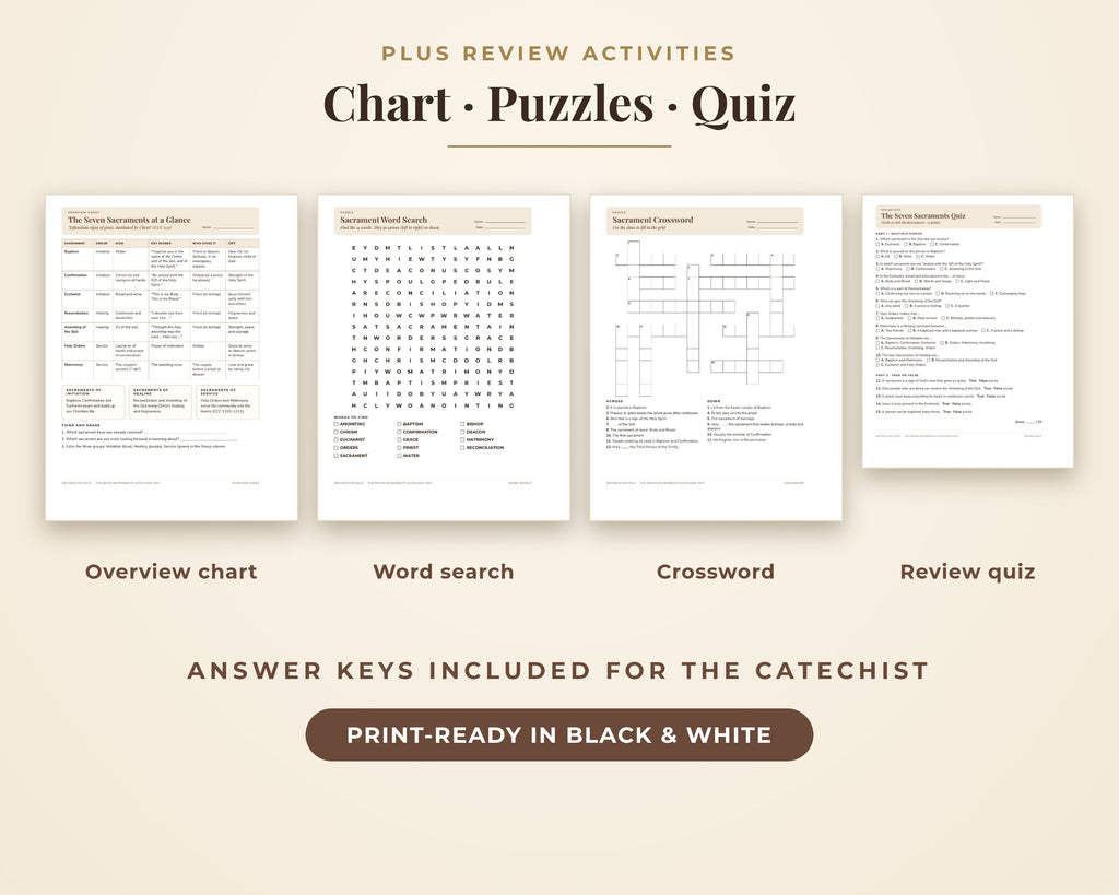 Seven Sacraments Catechism Lesson Plans for Catechists - Catholic Worksheets for Kids, CCD Religious Education, Parish Faith Formation
