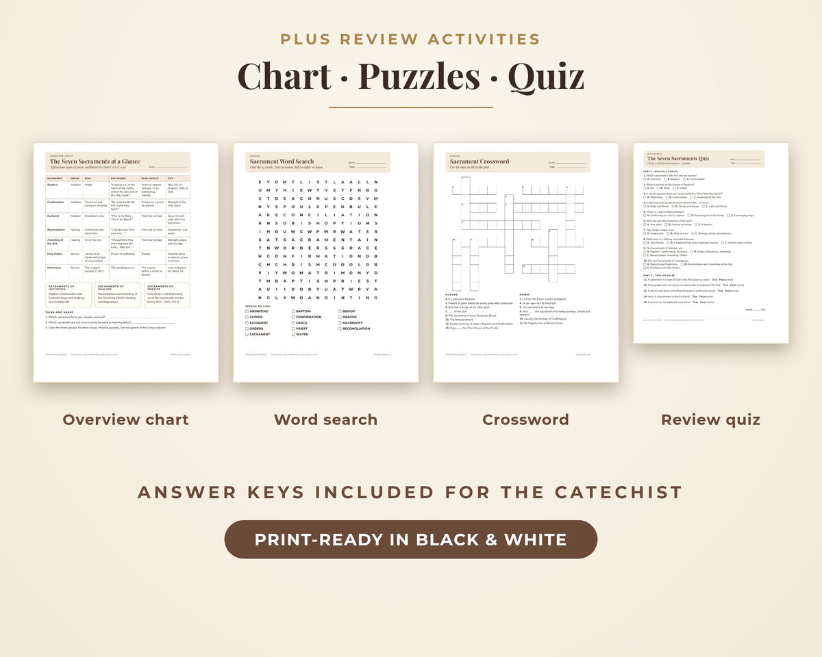 Seven Sacraments Catechism Lesson Plans for Catechists - Catholic Worksheets for Kids, CCD Religious Education, Parish Faith Formation