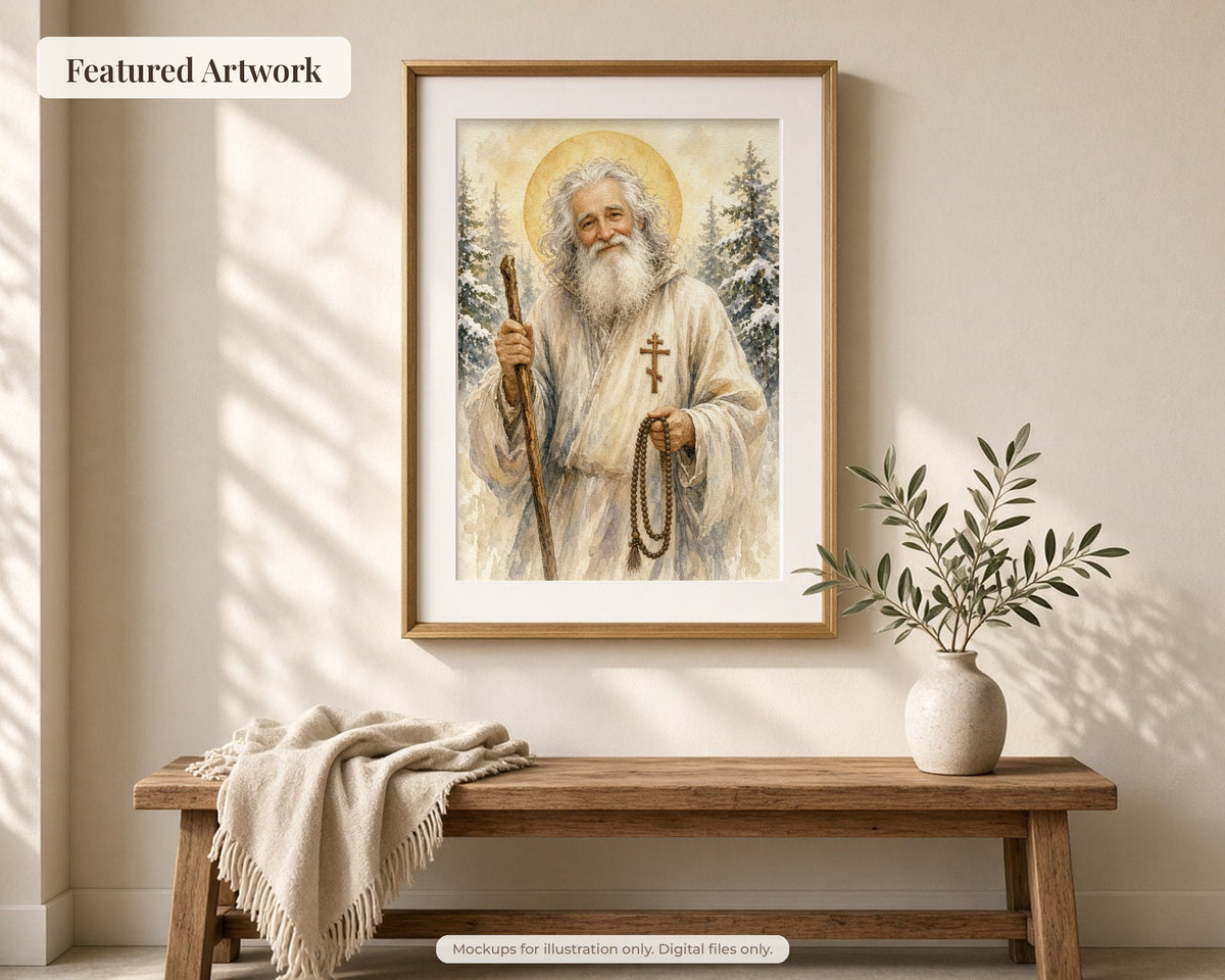 30 Saint Seraphim of Sarov Watercolor Paintings - Orthodox Saint Life Wall Art Bundle, Russian Icon Style Prints, Digital Download