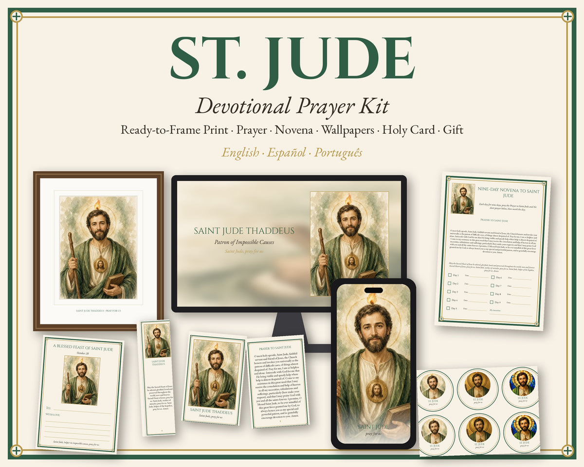 St Jude Prayer Card & Novena Kit, Catholic Gift, Holy Card, Framed Print, Phone Wallpaper, Feast Day Card, English Spanish Portuguese