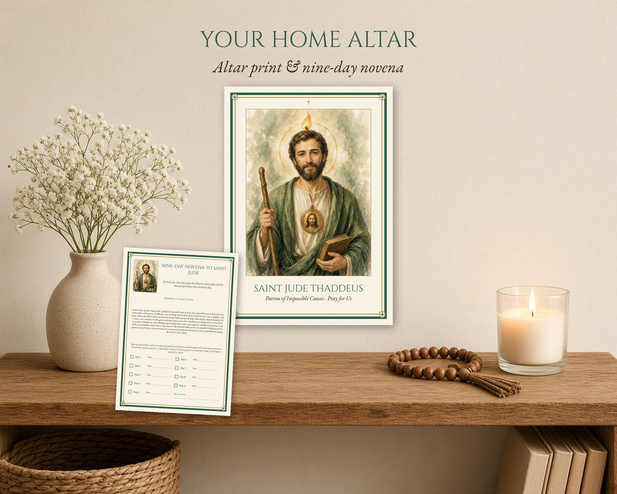 St Jude Prayer Card & Novena Kit, Catholic Gift, Holy Card, Framed Print, Phone Wallpaper, Feast Day Card, English Spanish Portuguese