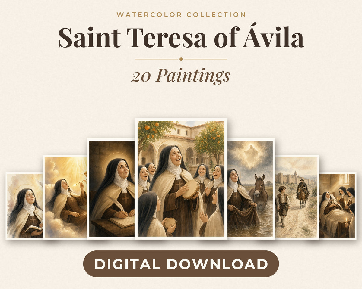 20 Saint Teresa of Avila Watercolor Paintings - Carmelite Saint, Catholic Wall Art, Doctor of the Church, Nada Te Turbe