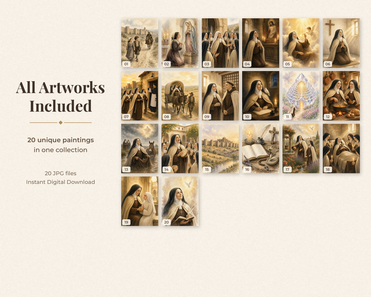 20 Saint Teresa of Avila Watercolor Paintings - Carmelite Saint, Catholic Wall Art, Doctor of the Church, Nada Te Turbe