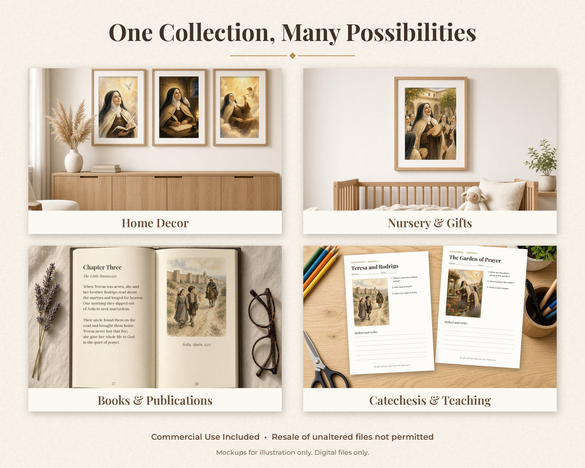 20 Saint Teresa of Avila Watercolor Paintings - Carmelite Saint, Catholic Wall Art, Doctor of the Church, Nada Te Turbe