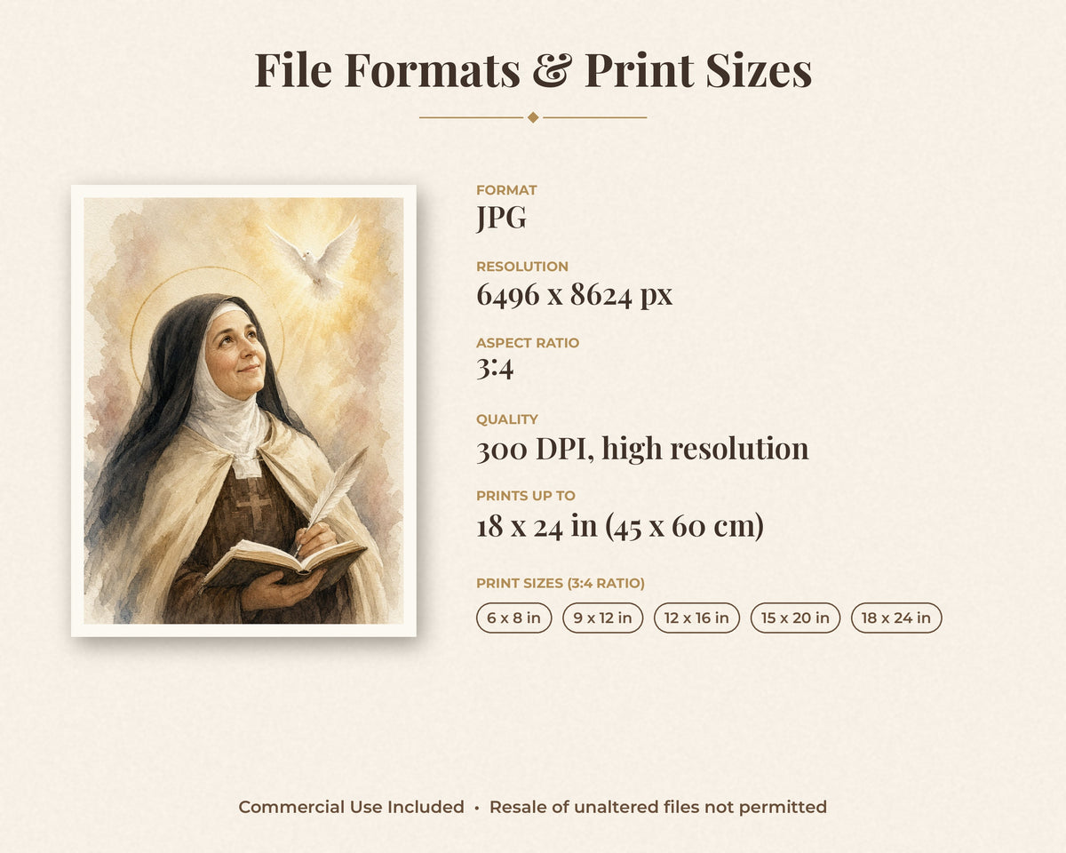 20 Saint Teresa of Avila Watercolor Paintings - Carmelite Saint, Catholic Wall Art, Doctor of the Church, Nada Te Turbe