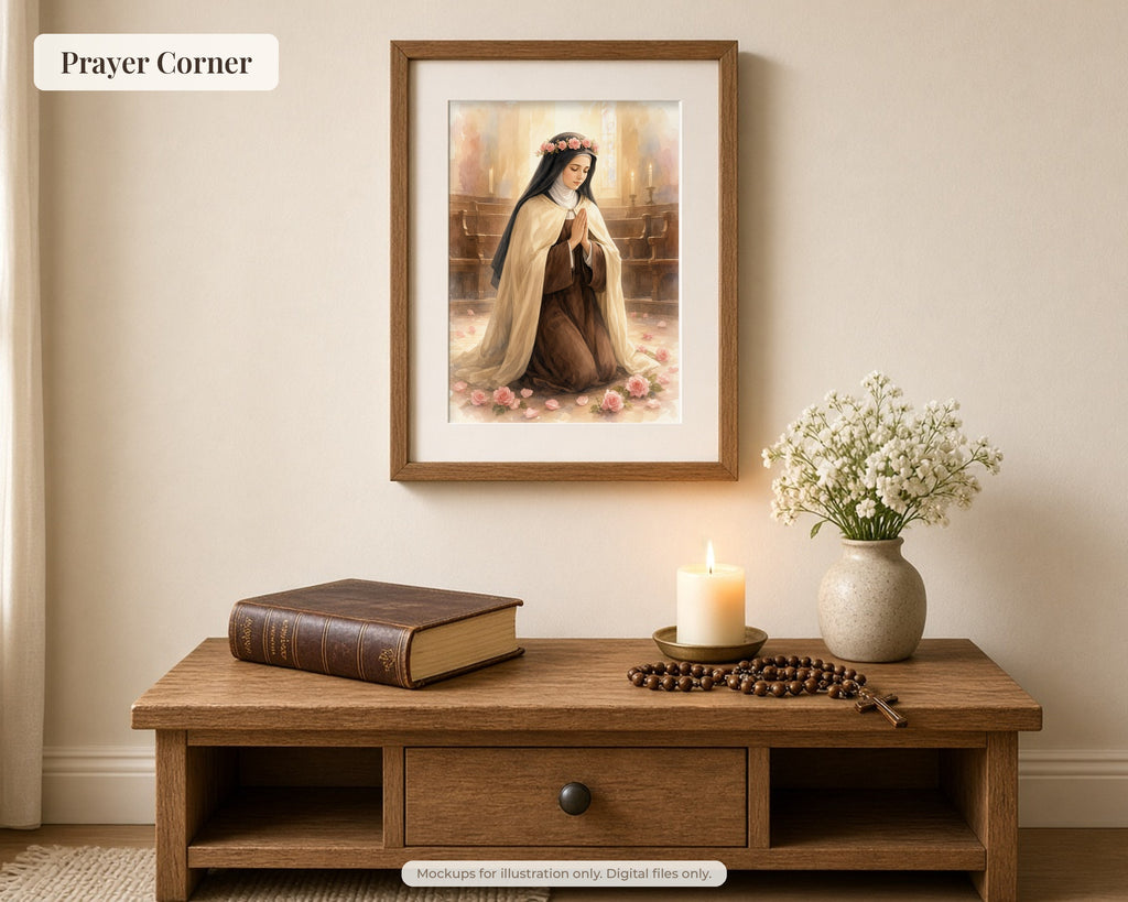 30 St Therese of Lisieux Watercolor Paintings - Little Flower Carmelite Saint Wall Art Bundle, Catholic Printable