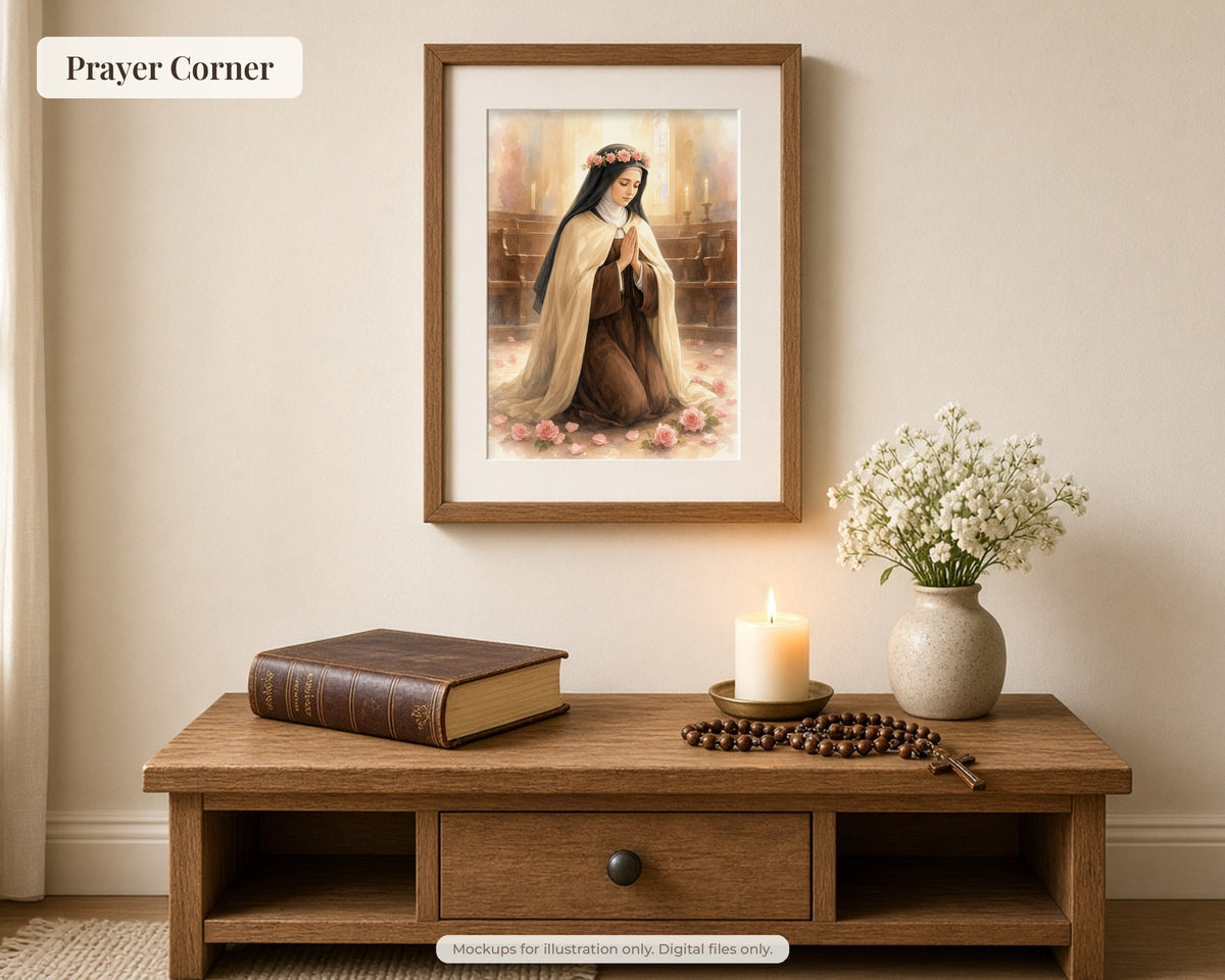 30 St Therese of Lisieux Watercolor Paintings - Little Flower Carmelite Saint Wall Art Bundle, Catholic Printable