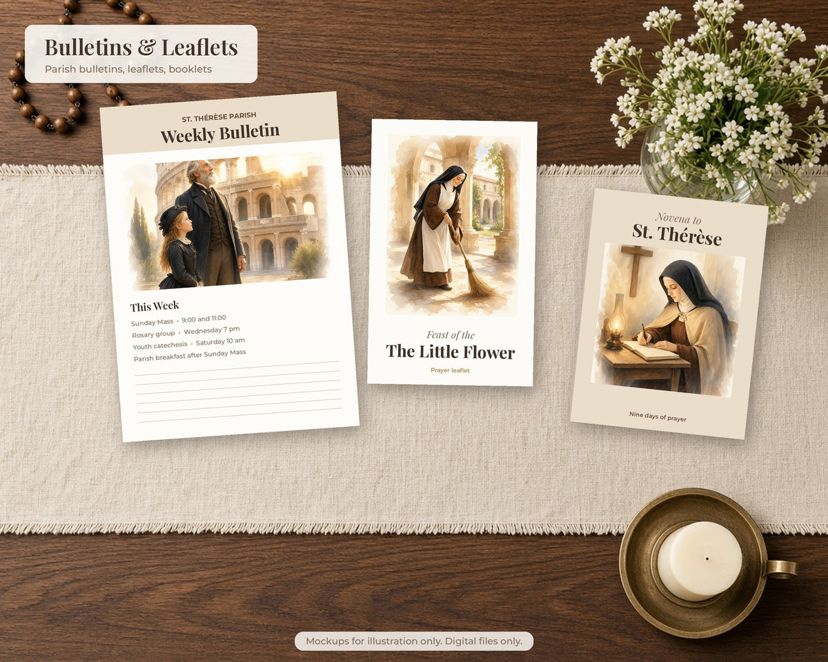 30 St Therese of Lisieux Watercolor Paintings - Little Flower Carmelite Saint Wall Art Bundle, Catholic Printable