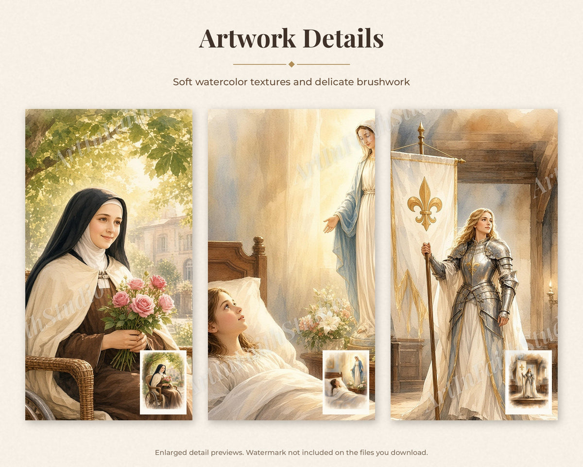 30 St Therese of Lisieux Watercolor Paintings - Little Flower Carmelite Saint Wall Art Bundle, Catholic Printable