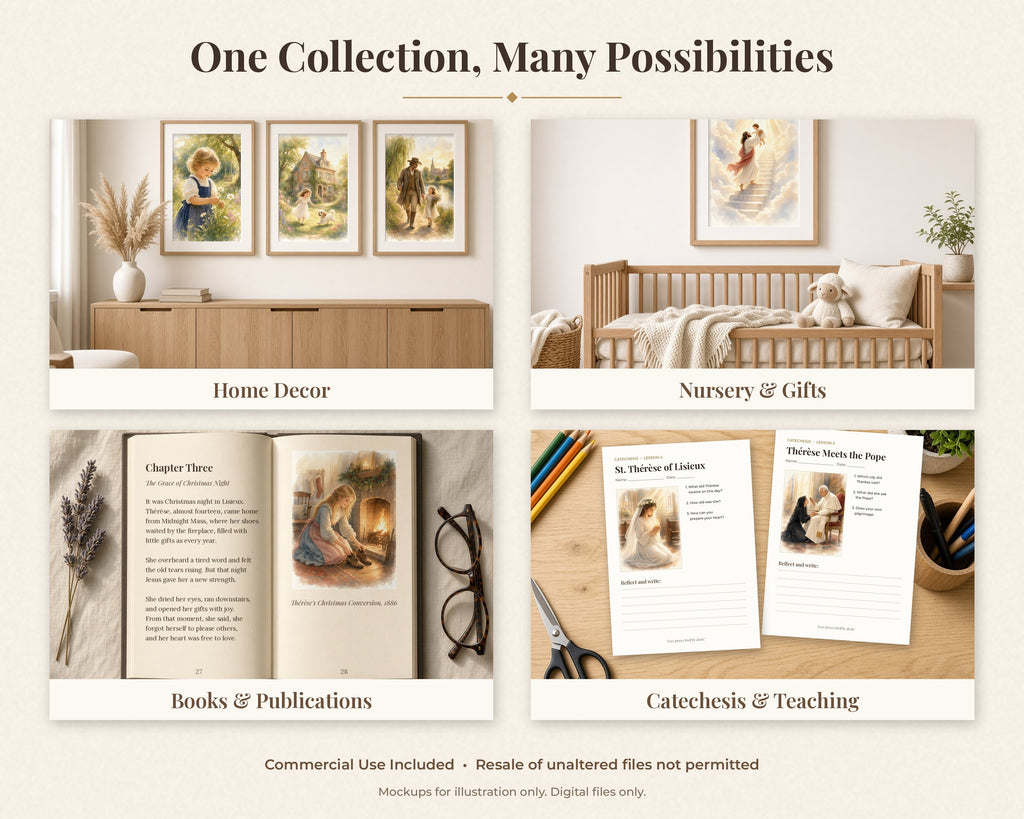 30 St Therese of Lisieux Watercolor Paintings - Little Flower Carmelite Saint Wall Art Bundle, Catholic Printable