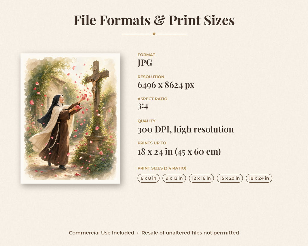 30 St Therese of Lisieux Watercolor Paintings - Little Flower Carmelite Saint Wall Art Bundle, Catholic Printable