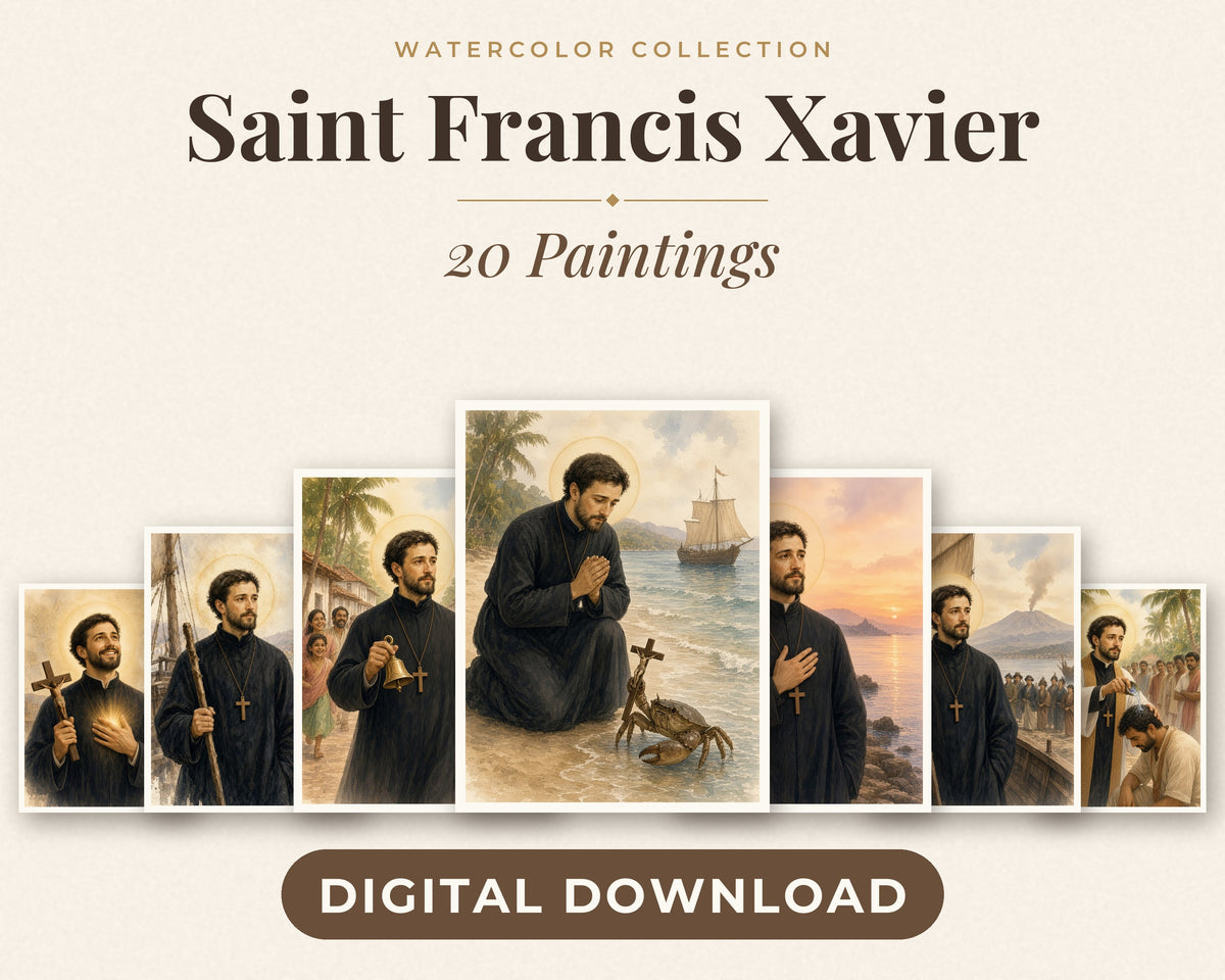 20 Saint Francis Xavier Watercolor Paintings - Jesuit Missionary Saint, Catholic Wall Art, Patron of Missions, Advent Printable