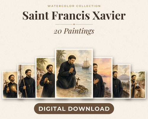 20 Saint Francis Xavier Watercolor Paintings - Jesuit Missionary Saint, Catholic Wall Art, Patron of Missions, Advent Printable