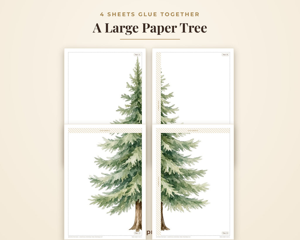 Christian Christmas Tree Printable Kit - Bible Verse Ornaments, Nativity Paper Craft, Sunday School Activity, Coloring Pages, A4 Letter