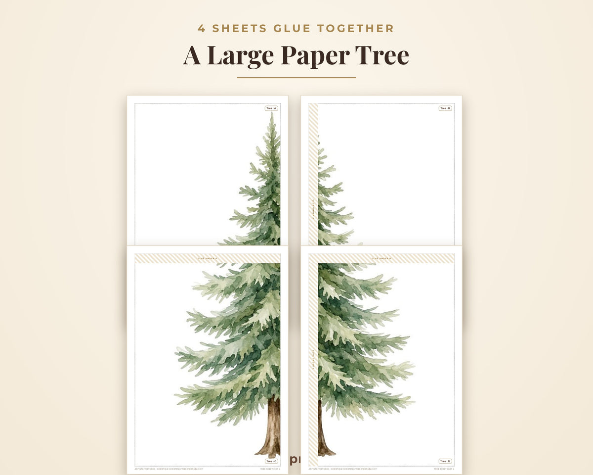 Christian Christmas Tree Printable Kit - Bible Verse Ornaments, Nativity Paper Craft, Sunday School Activity, Coloring Pages, A4 Letter