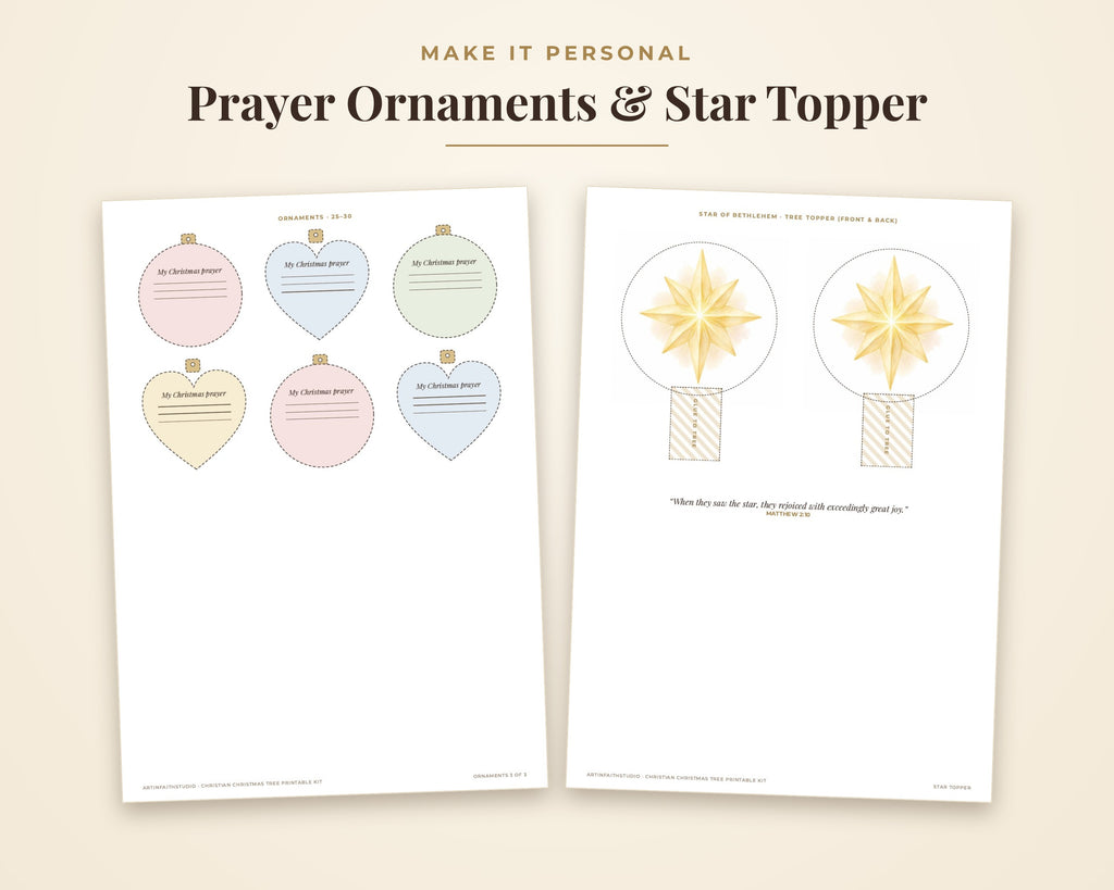 Christian Christmas Tree Printable Kit - Bible Verse Ornaments, Nativity Paper Craft, Sunday School Activity, Coloring Pages, A4 Letter