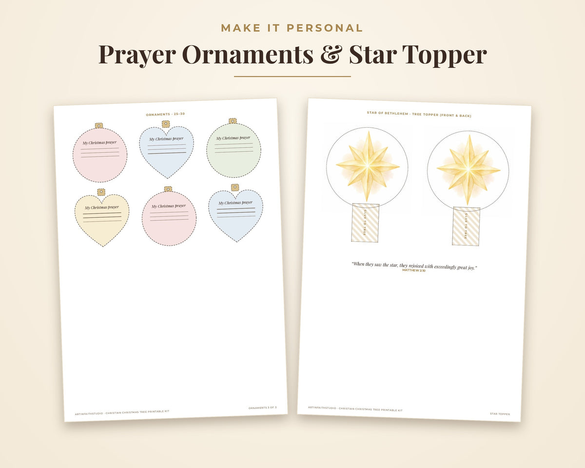 Christian Christmas Tree Printable Kit - Bible Verse Ornaments, Nativity Paper Craft, Sunday School Activity, Coloring Pages, A4 Letter